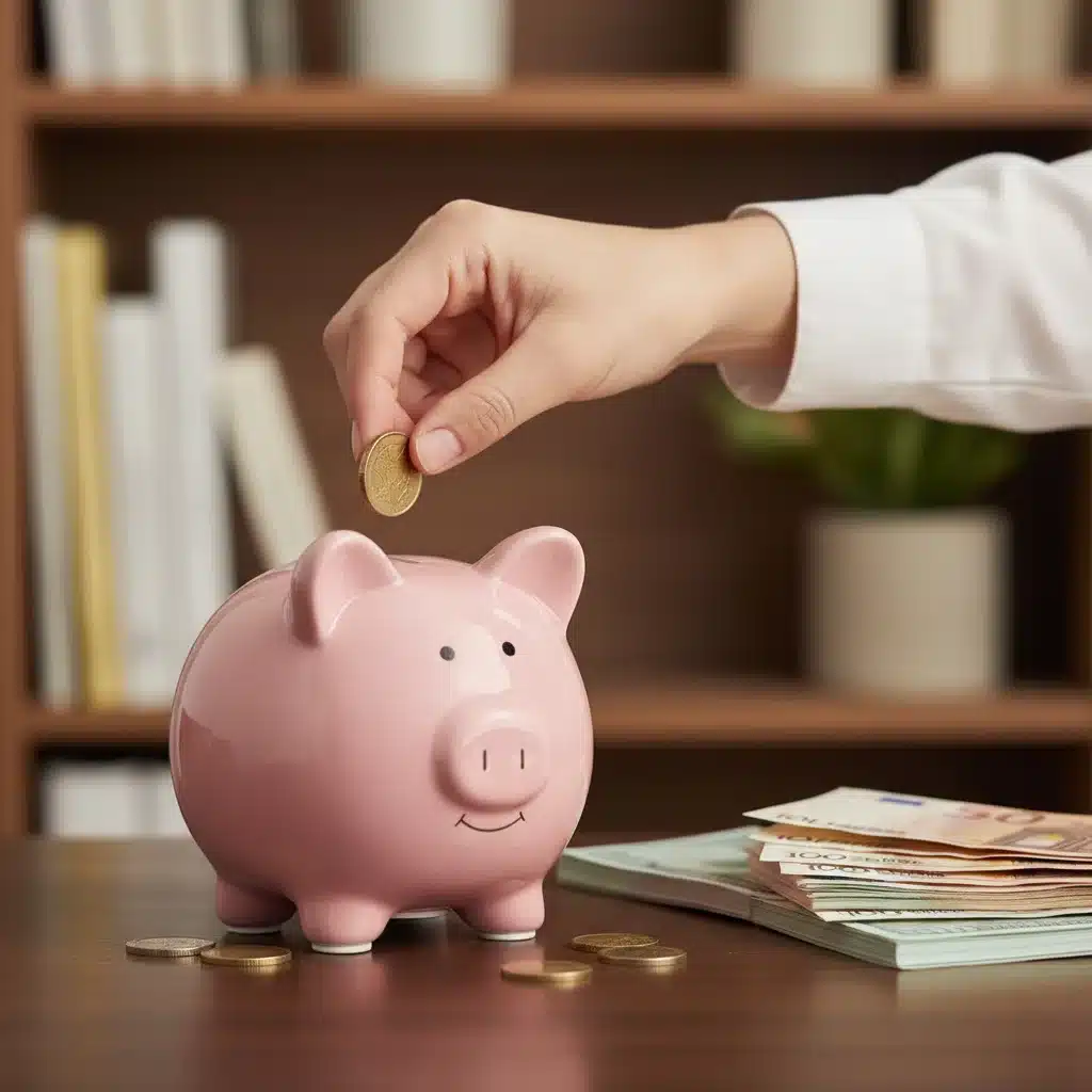 Hand putting coins into a piggy bank, symbolizing savings and financial discipline.