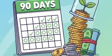 90-day emergency fund challenge with calendar and money