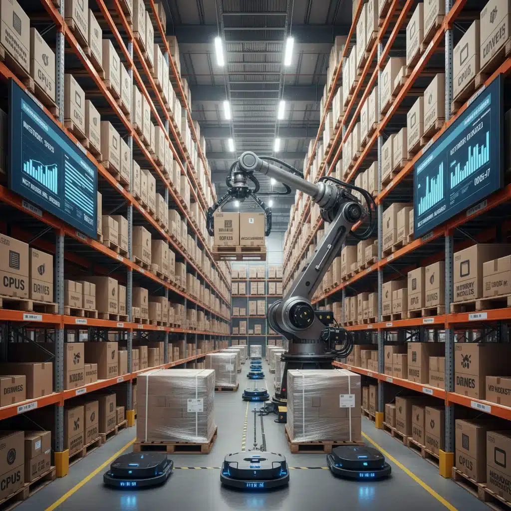Automated warehouse managing tech gadget inventory