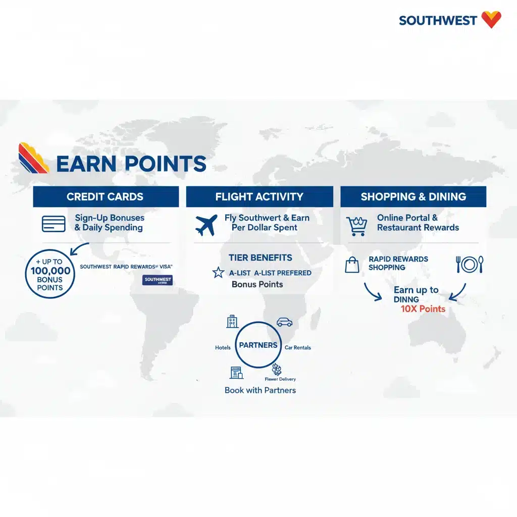 Infographic detailing how to earn Southwest Rapid Rewards points