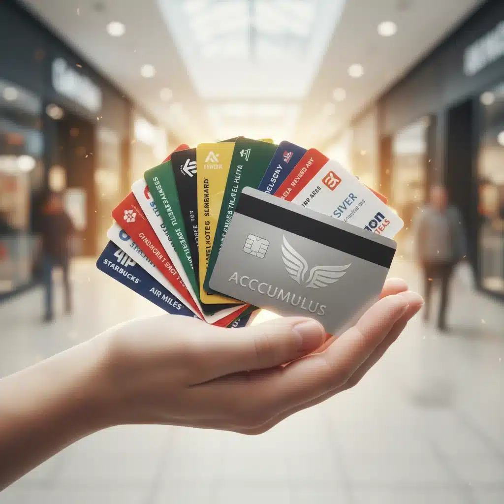Hand holding loyalty cards and credit card for rewards