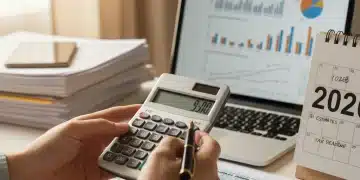 Financial planner analyzing new tax laws for 2026 with calculator and documents