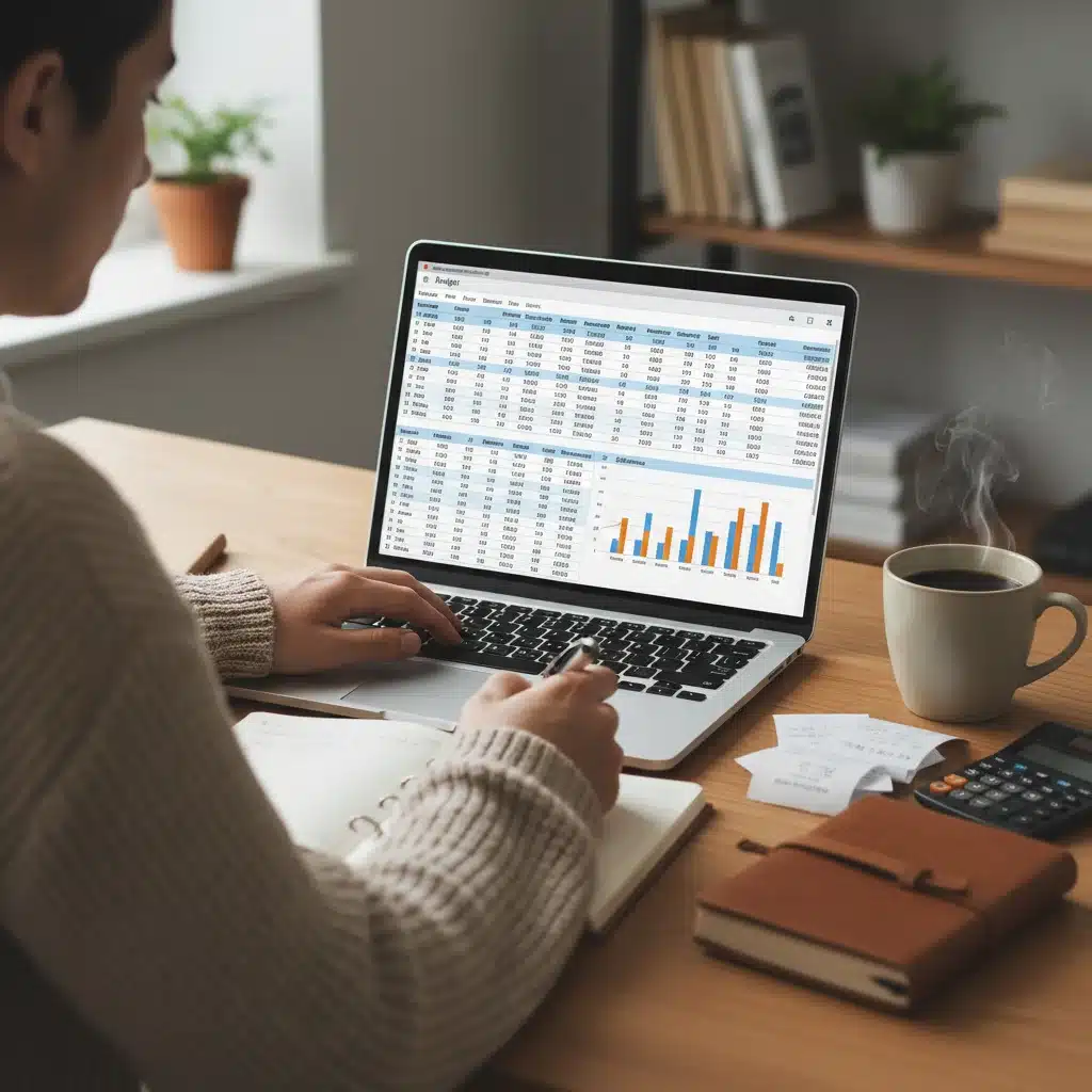 Person tracking expenses on a budgeting spreadsheet