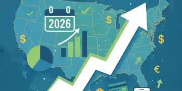 Financial planning for 2026 with charts, arrows, and calendar on a US map background.