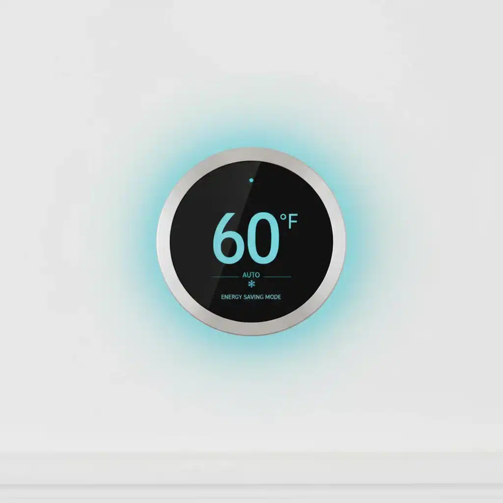 Smart thermostat displaying energy-saving temperature settings.